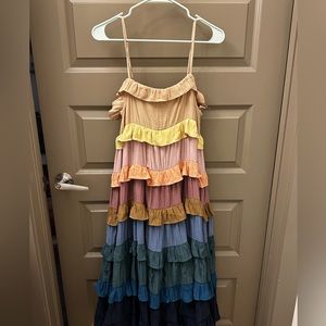 NWT Impeccable Pig Rainbow Ruffle Spaghetti Strap Midi Dress